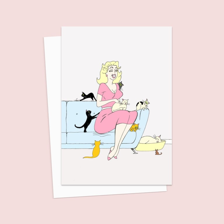 Crazy Cat Lady Greeting Card: Hand Drawn Vintage Style Illustration (106)