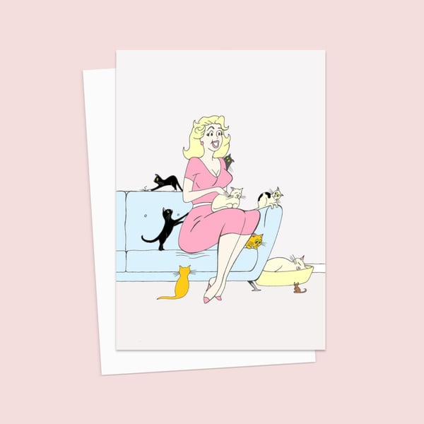 Crazy Cat Lady Greeting Card: Hand Drawn Vintage Style Illustration (106)