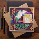 Elderflower cordial and books handmade blank card keepsake from original artwork