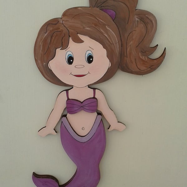 Purple wooden mermaid 