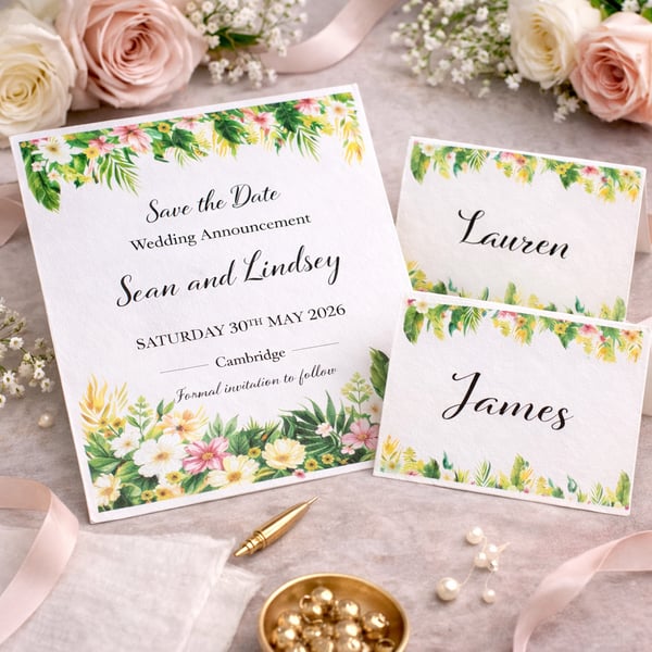 Tropical Floral Wedding Place Cards Personalised Name Cards Table Decor