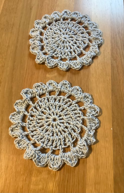 Pair of Crochet Coasters ‘Delphinium Rounds’
