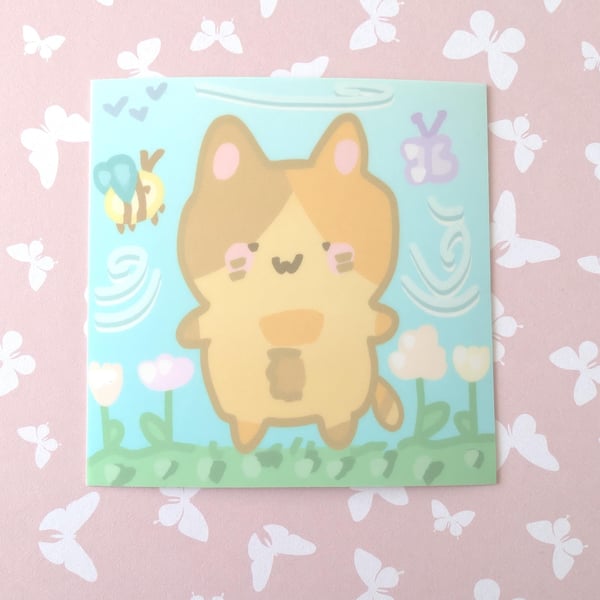 Spring Meadow Cat Sticker