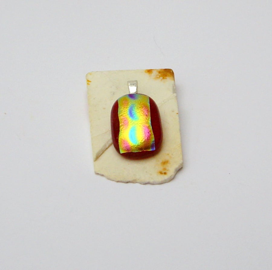Dichroic Glass Pendant Red with blue curves
