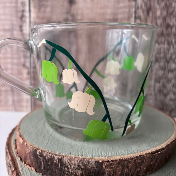 Lily of the Valley Glass Mug, Floral Glass Mug, Spring Flower Cup, Botanical