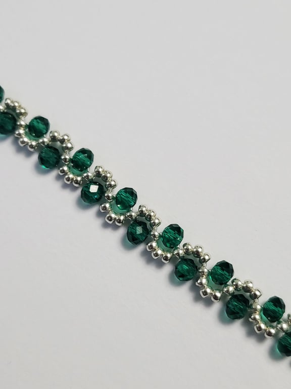 Emerald Green Crystal Bracelet - Miyuki Beads, Handmade Jewellery
