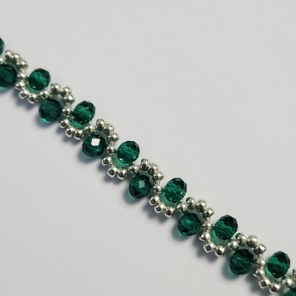 Emerald Green Crystal Bracelet - Miyuki Beads, Handmade Jewellery