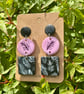 Unique Pink and Black Fern Dangle Earrings