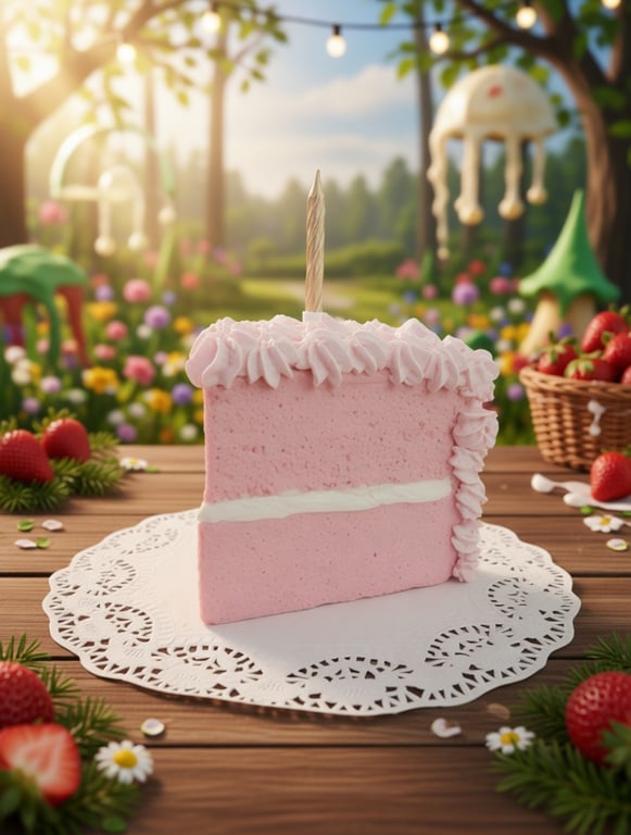 A Slice of Fairytale: Handmade Pink Faux Cake Wedge with Gold Candle