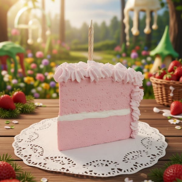 A Slice of Fairytale: Handmade Pink Faux Cake Wedge with Gold Candle