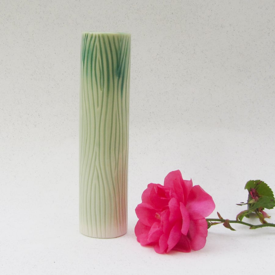 Green bark porcelain bud vase
