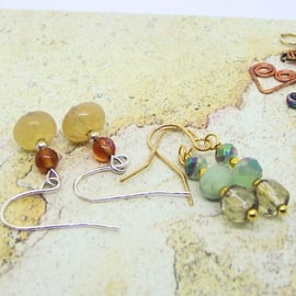 2 pairs of earrings gemstone glass orange green quartz crystal Mothers Day