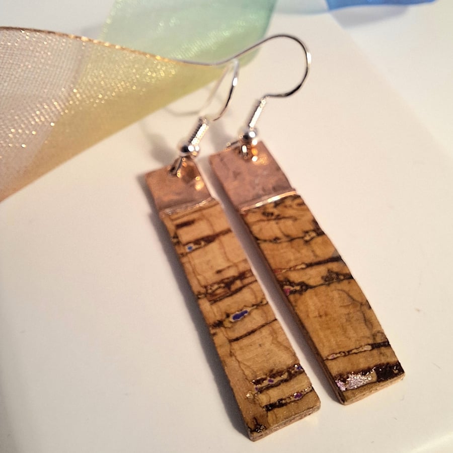 Cork and Brass Long Earrings