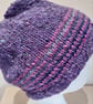 Handknit Donegal Hat in Purple with stripes MED - Image 4