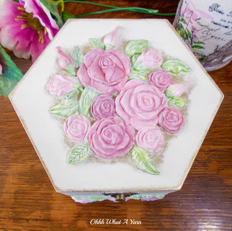 Roses hexagon mixed media trinket box. Jeweller... Folksy
