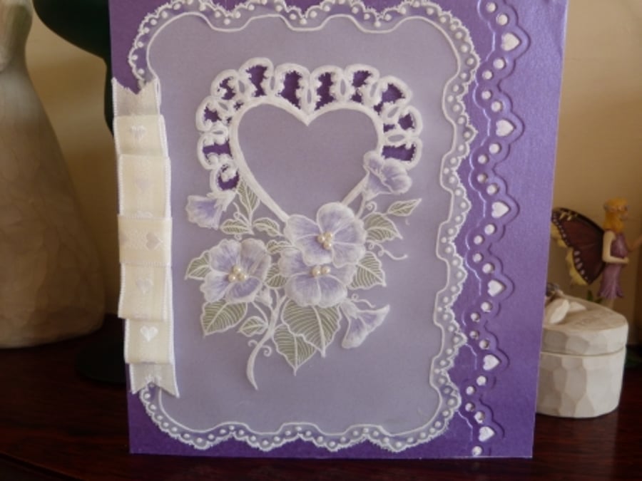 Pansy Heart Parchment Card