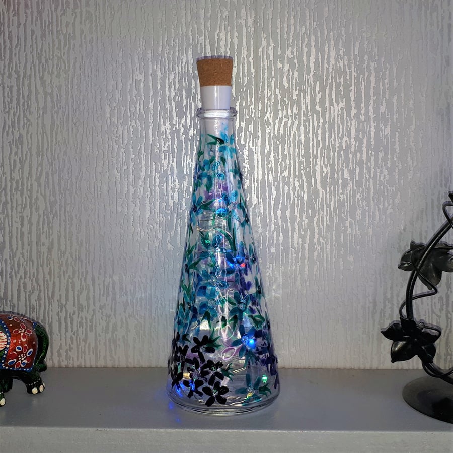 Winter Blossom - Handpainted Bottle Light