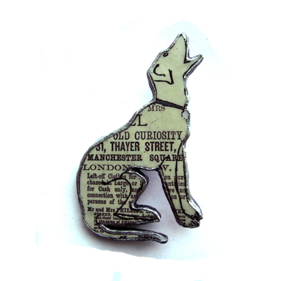 Howling Dog Brooch literary kitsch style by EllyMental Jewellery