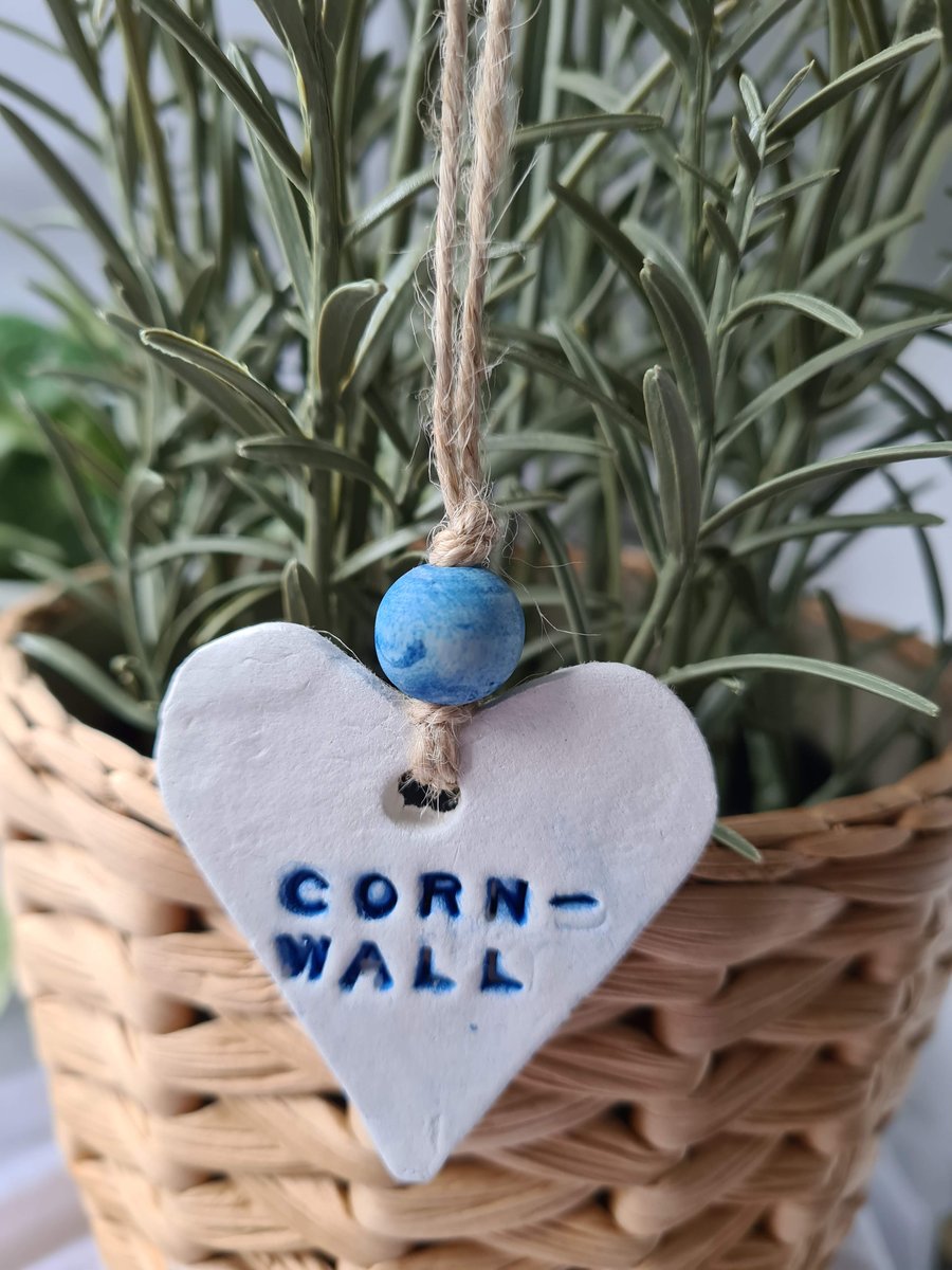 Heart clay hanging decoration Cornwall holiday home cottage decor