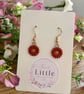 Red Flower Dangle Earrings, Enamel Floral Charms, Handmade Jewellery