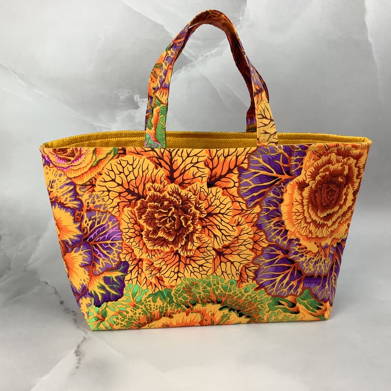 Floral tote bag, Cabbages shopper, handmade in Sussex