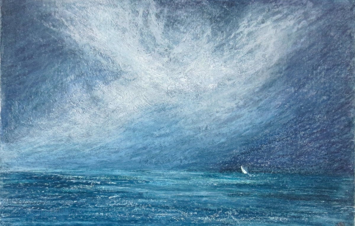 Racing yacht in a storm thunder cloud over the sea  mixed media picture 