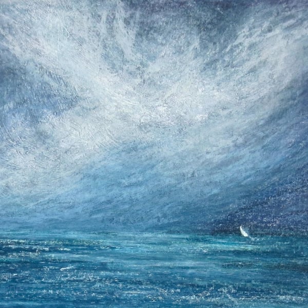 Racing yacht in a storm thunder cloud over the sea  mixed media picture 