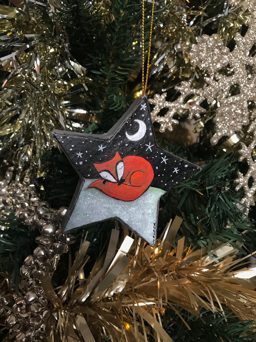 Original Painting Christmas Little sleeping fox star Decoration by Jo Roper
