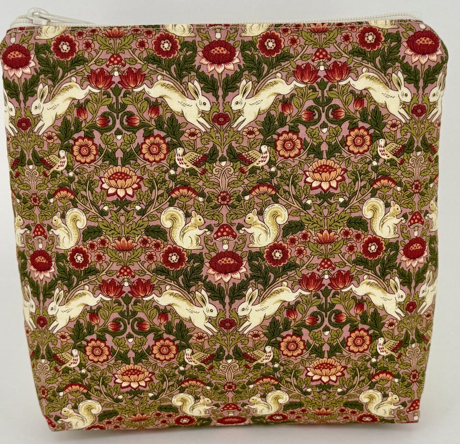 Handmade Rabbit Print Zip Purse, Floral Cotton Canvas