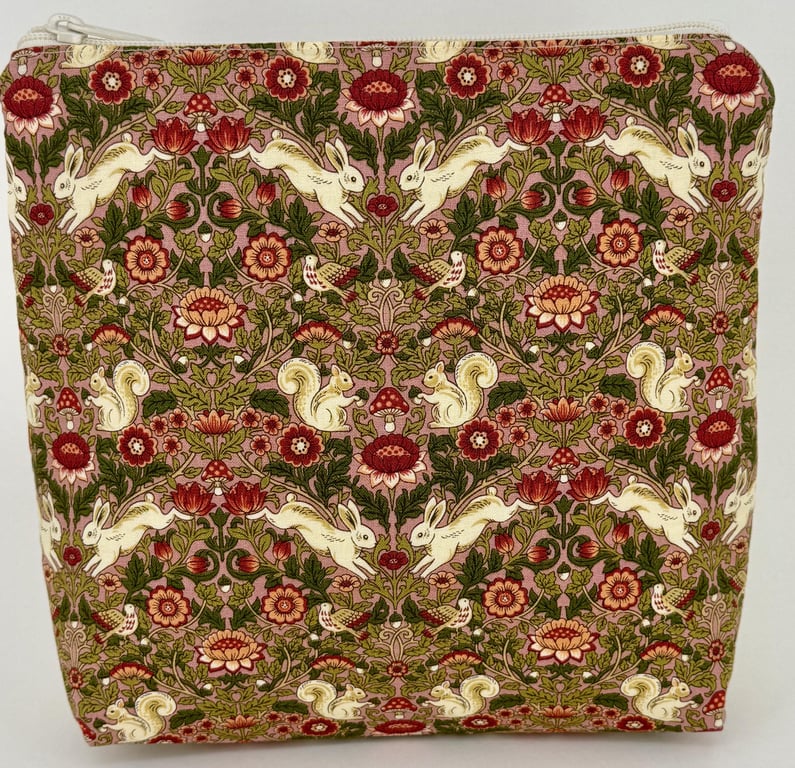 Handmade Rabbit Print Zip Purse, Floral Cotton Canvas