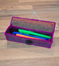 Pencil case with lid and button closure - autumnal colours with magenta edging - Image 4