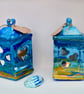 Hand-Painted Coastal Tea Light Lantern - Ceramic Seaside Candle Holder - Image 5