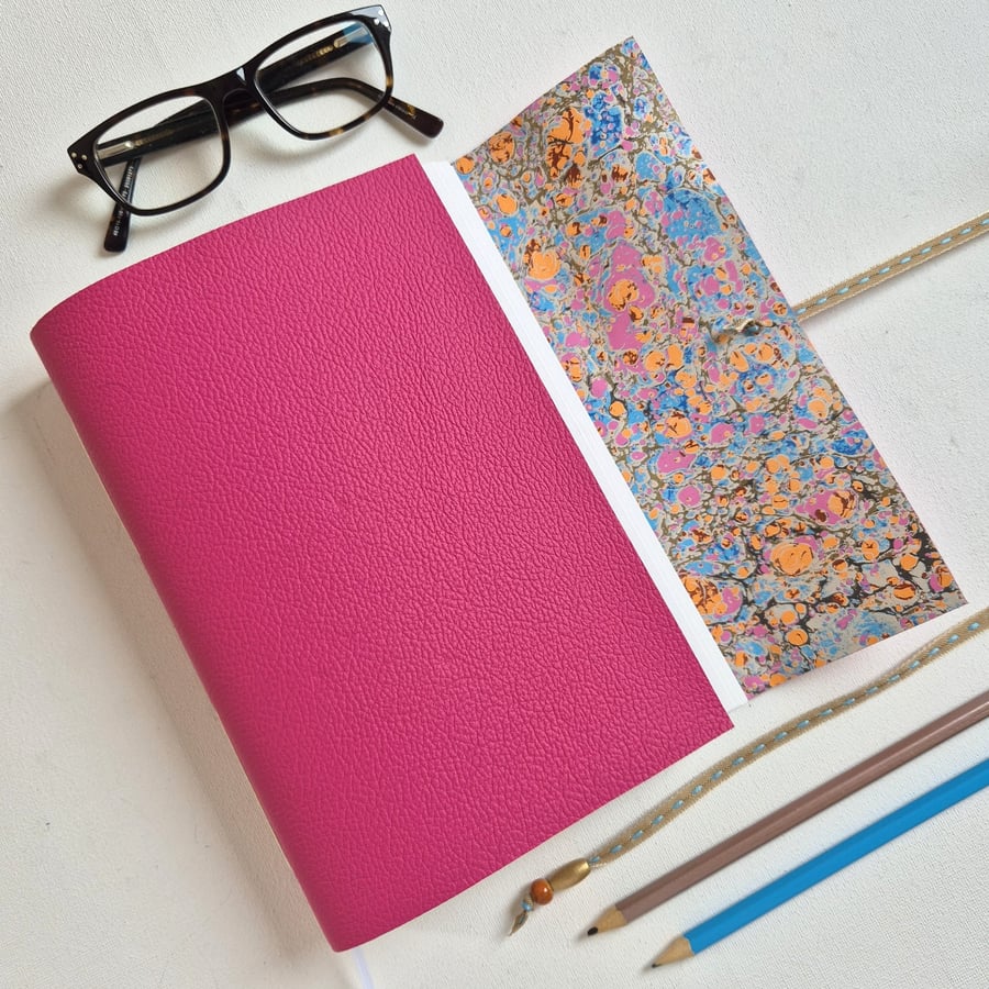 Bright Pink Splash Marble Journal or Sketchbook, A5 size