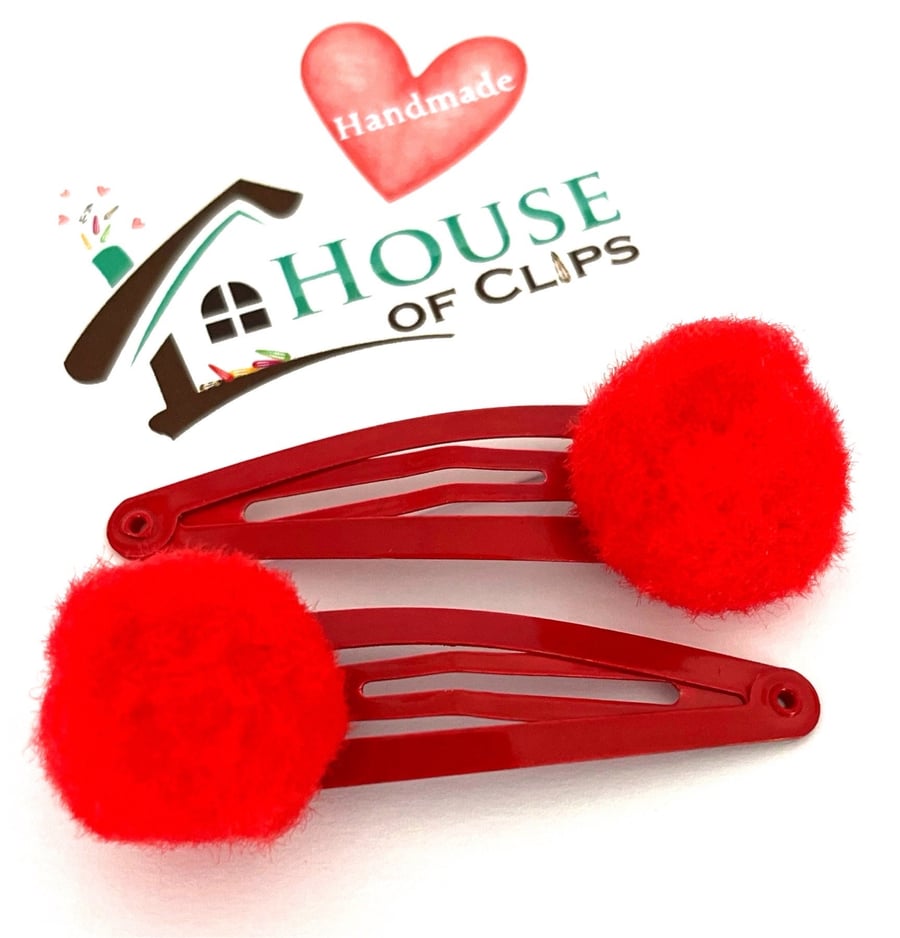 Red Blob Hair Clips x2 - Red Nose Hair Clips - Red Hair Slides - Red Ball Hair B