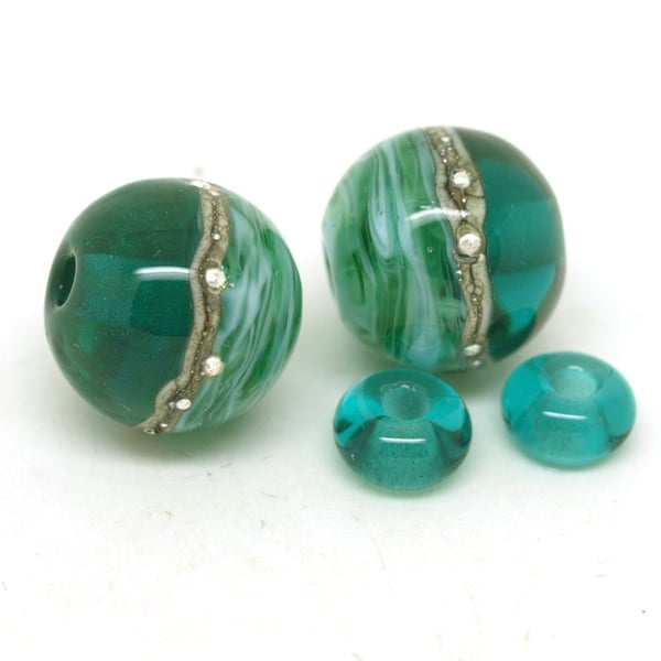 Green Glass Bead Pair - Handmade Lampwork Beads SRA