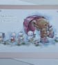 Hugs and kisses bear and ducks on a rainy day Happy Birthday card