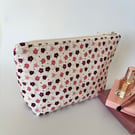 Make up bag, small toiletry bag, water resistant lining, in pink floral design