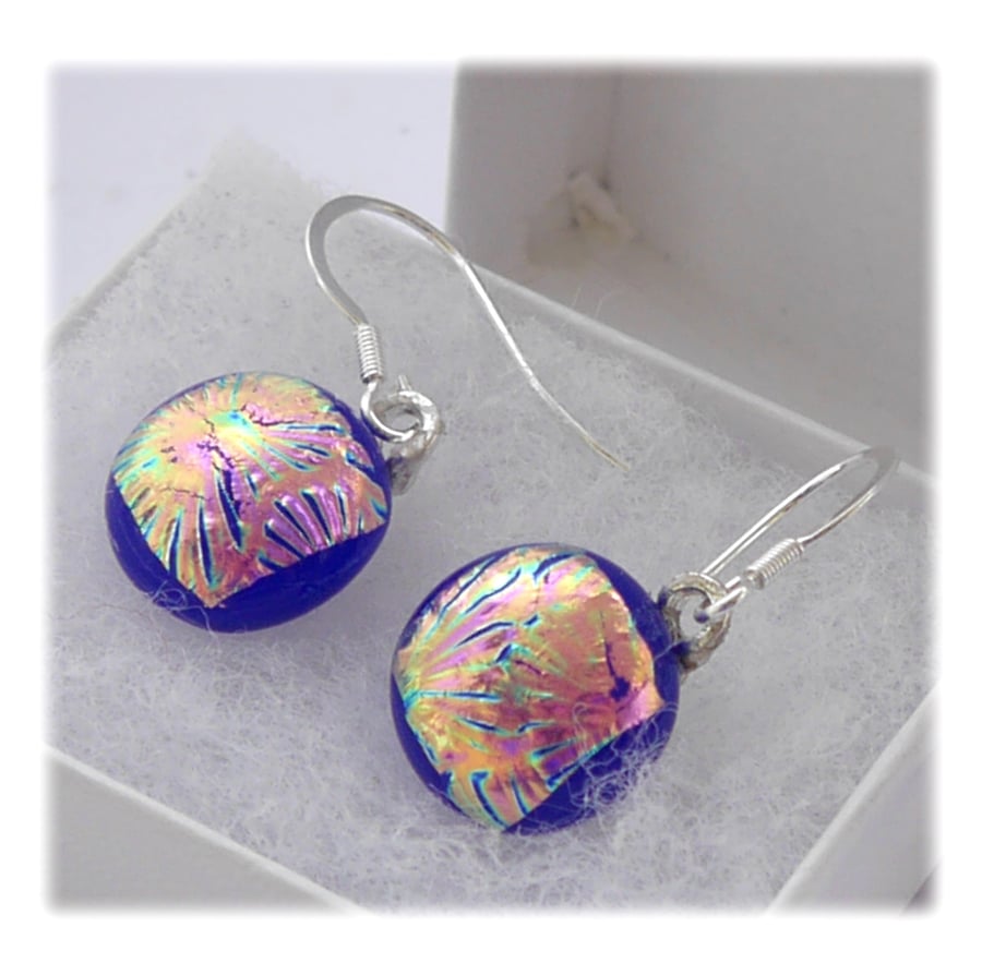 Handmade Fused Dichroic Glass Earrings 254 Florentine blue drops