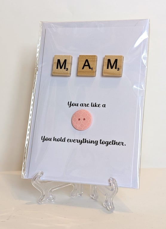 Mam You're like a button greetings card  Welsh