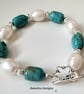 African Turquoise & Large Baroque Freshwater Culture Pearl Bracelet 