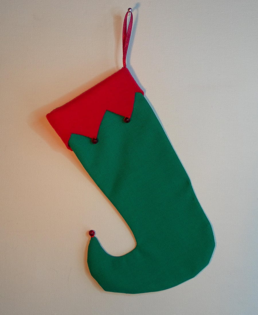 Christmas Stocking, Elf Boot, Green and Red 