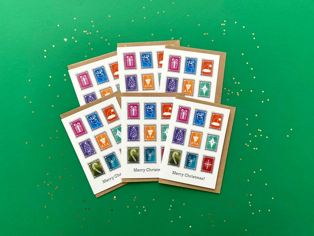 Watercolour Christmas Cards: Stamps – Pack of 1, 6 or 12