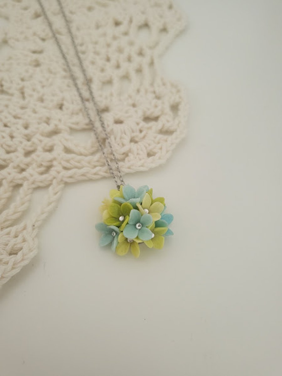 Handmade Hydrangea Polymer Clay Pendant -  Dewdrop Blossom Pendant