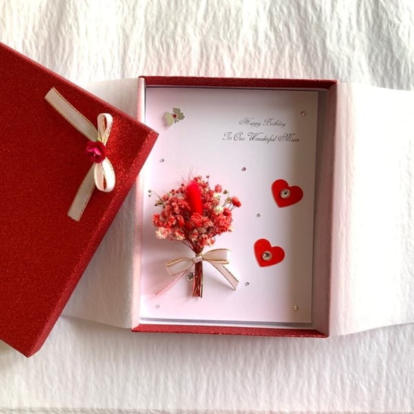 Personalized 3D Dried Flower Birthday Card: Handmade Bouquet Card C038