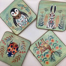 Set of 4 square wood coasters 