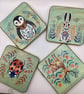 Set of 4 square wood coasters 