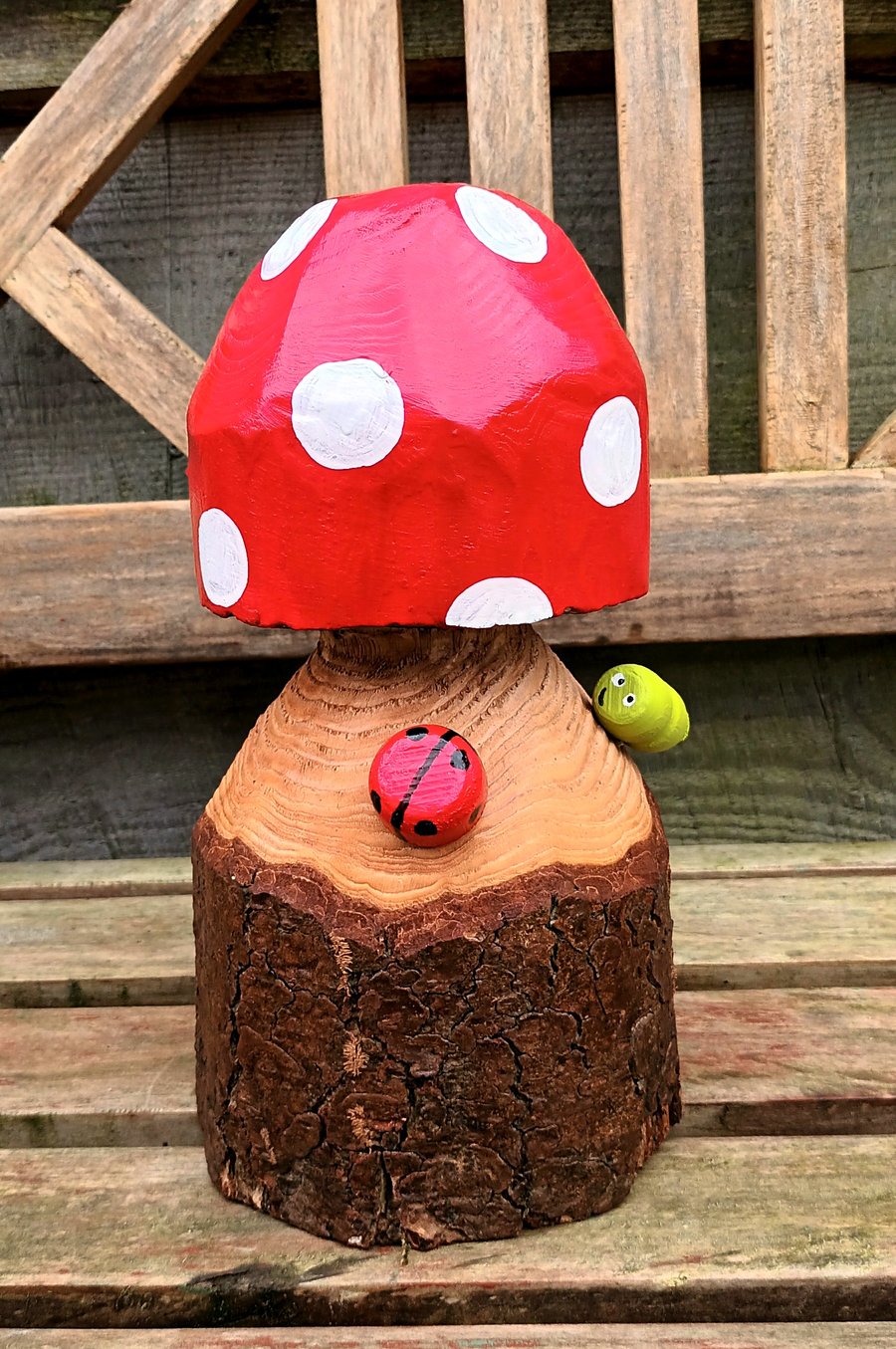 Spotty Toadstool with caterpillar