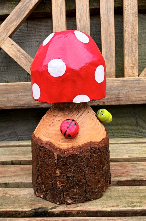 Spotty Toadstool with caterpillar