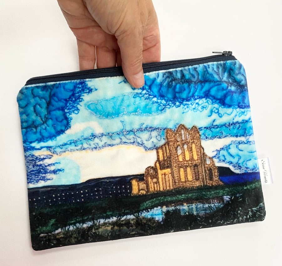 Whitby Abbey makeup, Jewellery, toiletries bag, pencil case or kindle pouch. 