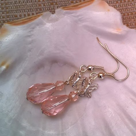 Pink Crystal Earrings with a Butterfly Bail, Butterfly Earrings, Gift for Her